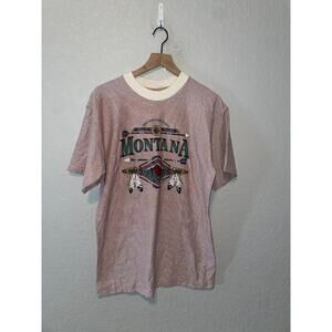 Vintage Montana The Last Best Place Shirt Tee Indian Red Striped VTG 90s L
